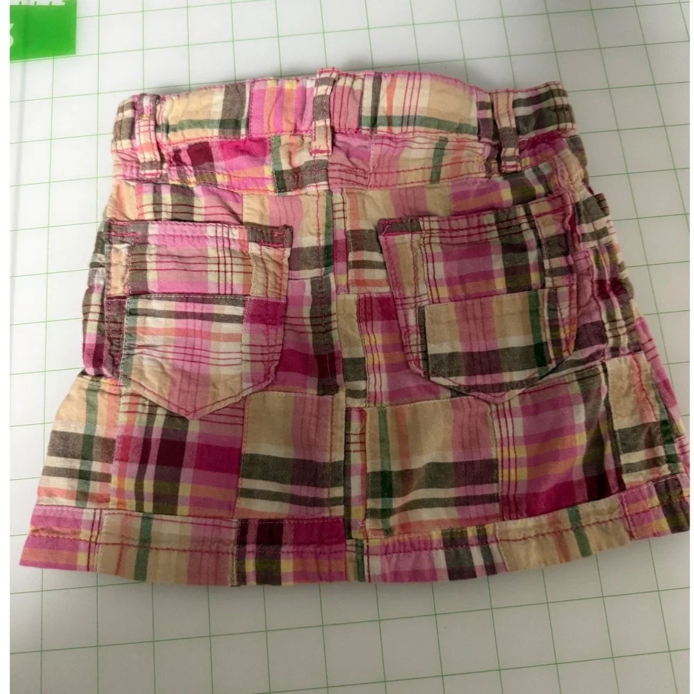 Y2K Girls Gap Pink Patchwork Skirt Adjustable Cotton Denim Plaid 4T Cottagecore